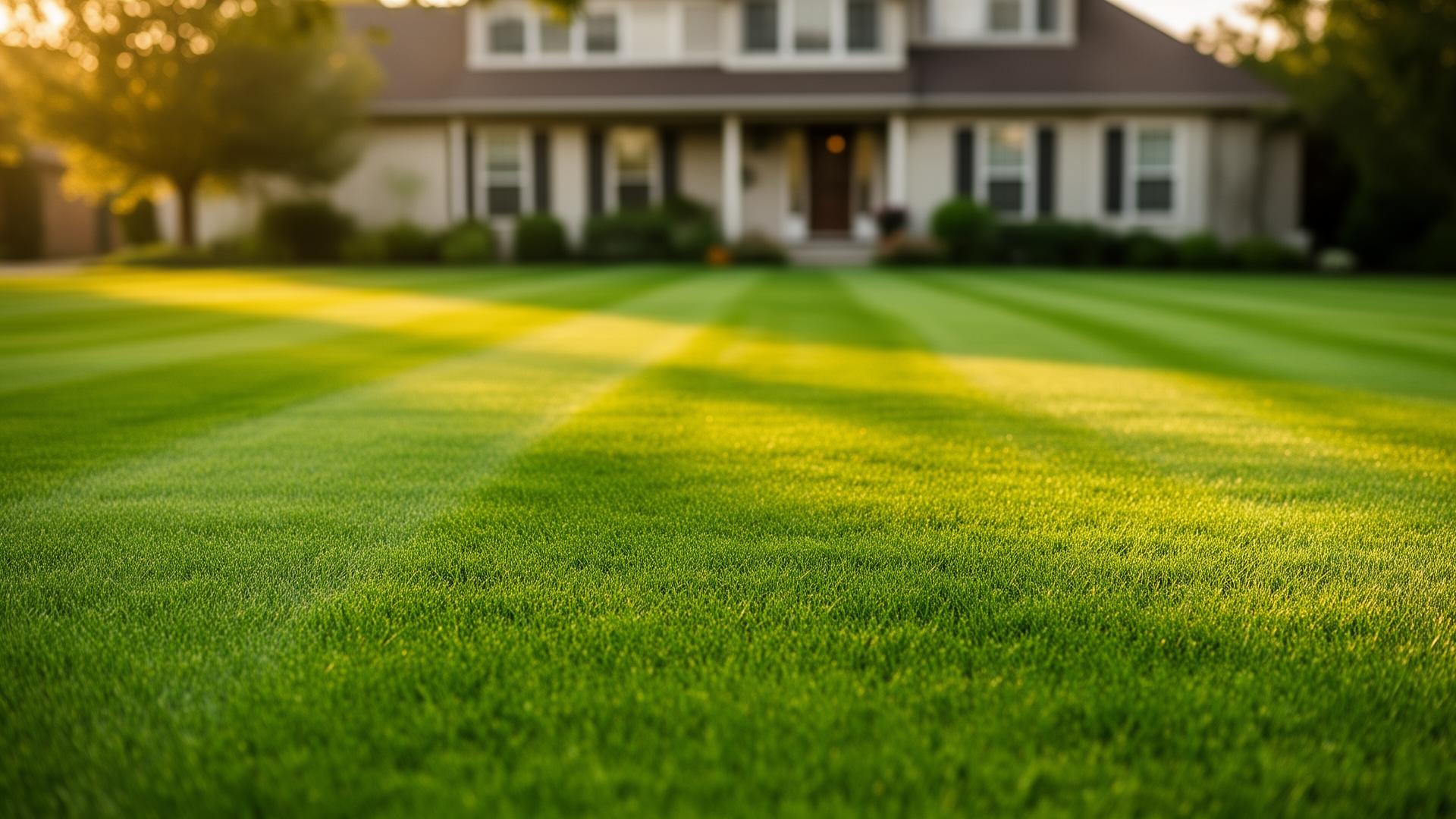 Freshly mowed striped lawn in front of a Kent Ohio home
